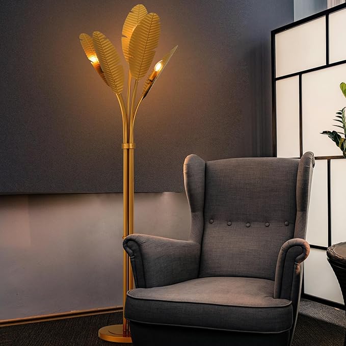 TOCHIC Coastal Floor Lamp, Coconut Palm Tree Floor Lamp for Living Room with Foot Switch 67 inch Tall, Modern Gold Standing Lamp Tropical Reading Lamp for Bedroom, Home Office