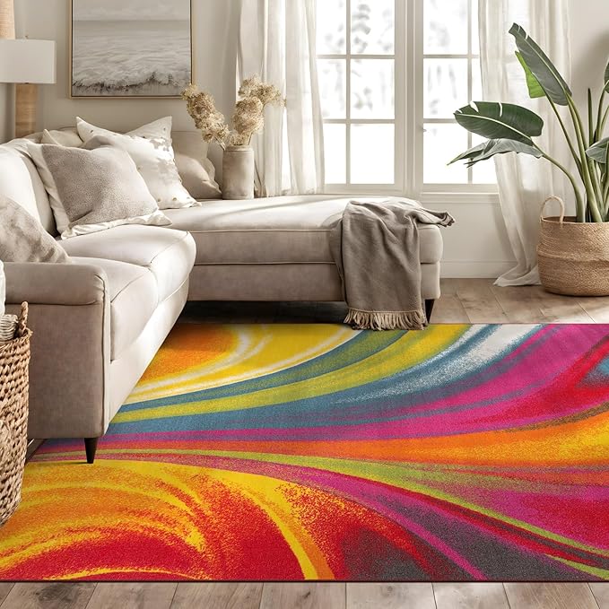 Rugshop Modern Contemporary Waves Non-Slip (Non-Skid) Area Rug 5 X 7 (5' 3" X 7' 3") Multi