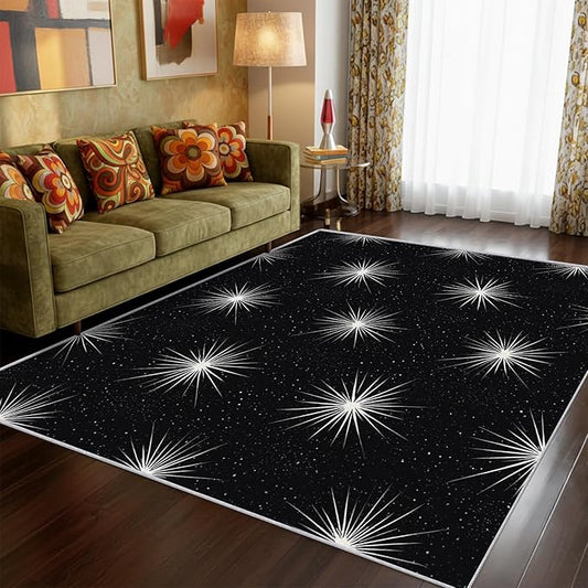 Starburst Rug 5x8 Mid Century Modern Retro Pattern Area Rugs for Living Room, Bedroom, Starburst Home Decor Accessories Indoor Carpet, Non Slip & Machine Washable