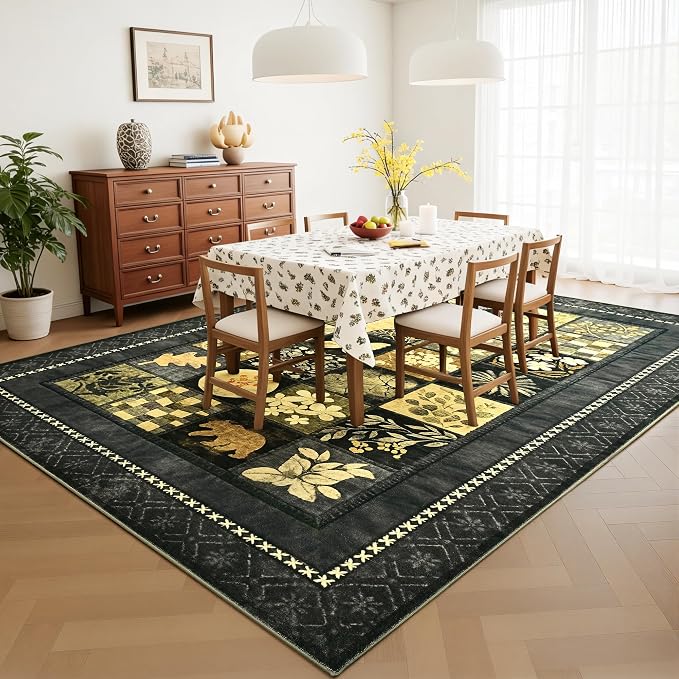 Tepook 5x7 Area Rugs for Living Room, Modern Large Geometric Rug for Bedroom, Washable Patchwork Rug Indoor Non Slip Throw Carpets for Dining Room Office Farmhouse Home Decor, Dark Grey