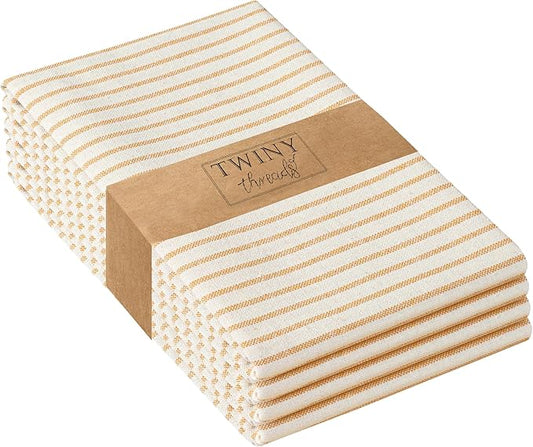 TWINY threads Set of 4 Vintage Stripe Kitchen Towels (18x26 Inches) Premium Tea Towels with Hanging Loop, Highly Absorbent 100% Cotton Bulk Kitchen Hand Towels for Drying Cleaning - Mustard Yellow