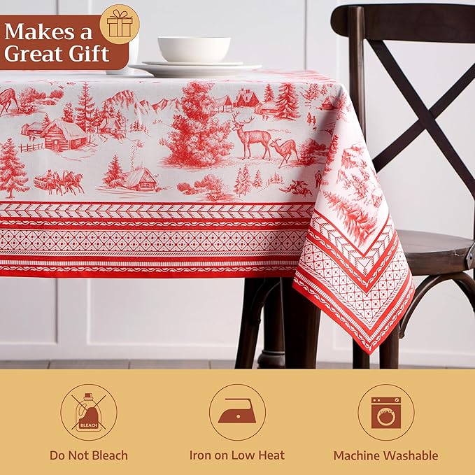 Maison d' Hermine Table Cloth Rectangle Table 100% Cotton 70 x 120 Inches Fall Tablecloth Reusable Everyday Use for Thanksgiving Christmas Decorations Dining Farmhouse Party (Winter Jouy)