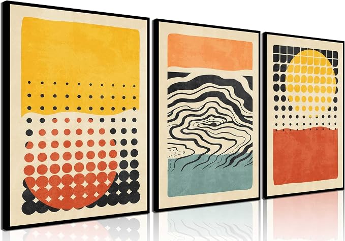 3Pcs Boho Color Blocks Wall Art Mid Century Modern Canvas Painting Abstract Color Block Geometric Wall Decor Vintage Colorful Illustrations Posters Prints for Living Room Bedroom Pictures Unframed