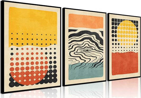 3Pcs Boho Color Blocks Wall Art Mid Century Modern Canvas Painting Abstract Color Block Geometric Wall Decor Vintage Colorful Illustrations Posters Prints for Living Room Bedroom Pictures Unframed