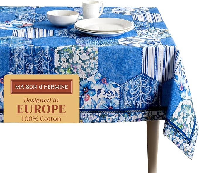 Maison d' Hermine Table Cloth Rectangle Table 100% Cotton 70 x 108 Inches Tablecloth Reusable Decorative for Dining Room Farmhouse Home Valentines Day Decorations Spring Summer - Summer Blues