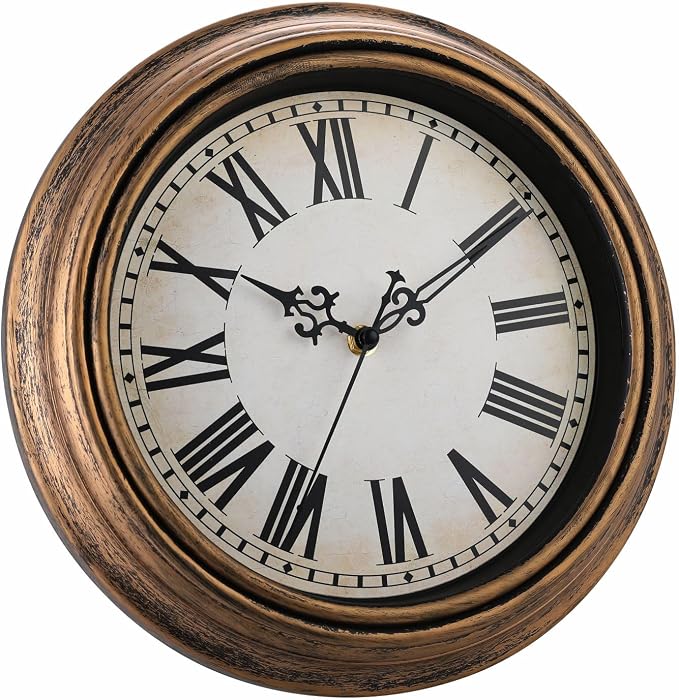 Plumeet Extra Large Retro Wall Clock, 16'' Non Ticking Classic Silent Vintage Wall Clocks Decorative Kitchen Living Room Bedroom, Roman Numerals, Battery Operated