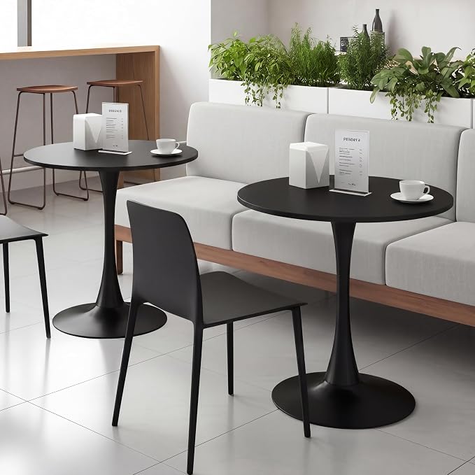 24 Inch Round Dining Table,Mid-Century Tulip Table with Metal Pedestal Base,Modern Leisure Table for Small Space Kitchen Dining Room,Easy Assembly,Black