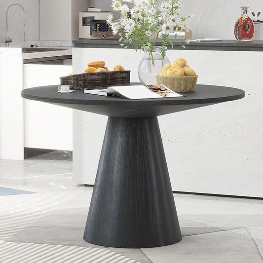 Modern 46.5" Round Dining Table for 4-6, Wooden Kitchen Table with MDF Top & Pedestal Base, Mid Century Modern Dining Table for Dining Room, Kitchen, Living Room, Black