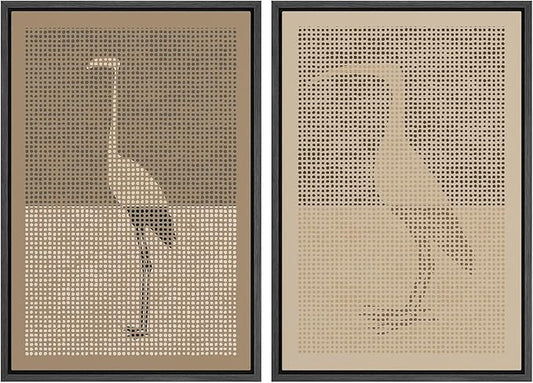 MUDECOR Framed Canvas Print Wall Art Bird Silhouette Modern Minimalist with Heron Crane Illustrations Modern Art Decorative Bohemian Colorful for Living Room, Bedroom, Office - 16"x24"x2 Black