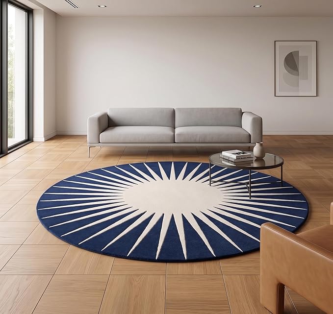 Restoration and Renovation Modern Round Area Rug – Hand-Tufted with 100% NZ Wool, Thick & Soft Circular Carpet for Living Room, Bedroom & Dining Room Decor (Navy Blue, 6' Round)