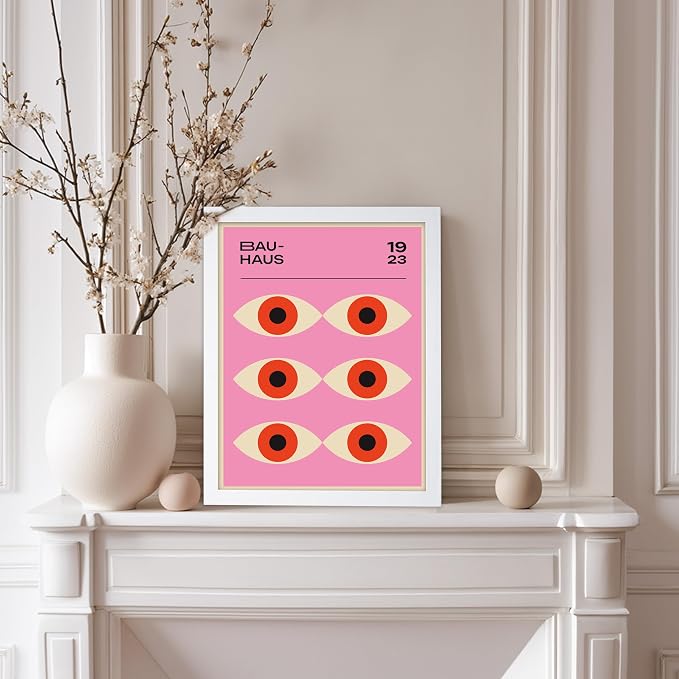 Poster Master Bauhaus Poster - Lavender Evil Eye Print - Geometric Art - Chic Boho Art - Mid Century Modern Art - Contemporary Art - Great Living Room or Bedroom Wall Decor - 8x10 White Framed