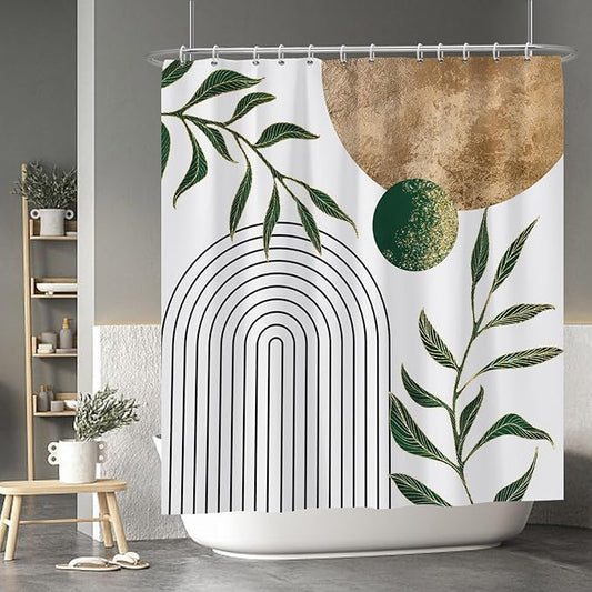 Baocicoo Mid Century Minimalist Shower Curtain Green Abstract Moon Contemporary Sun Semicircle Shower Curtain for Bathroom Geometric Aesthetic Bathtub Bathroom Decorations with Hooks 72x78 Inches