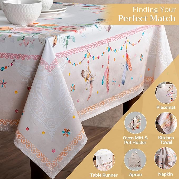 Maison d' Hermine Table Cloth Rectangle Table 100% Cotton 60 x 120 Inches Tablecloth Reusable Decorative for Dining Room Farmhouse Home Valentines Day Decorations Spring Summer - Ibiza - Beige