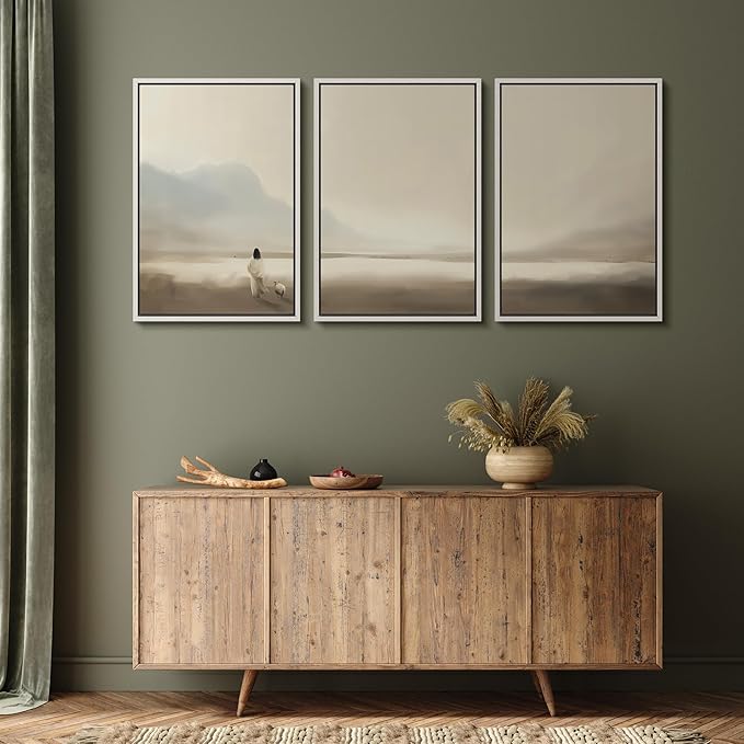 MUDECOR Framed Wall Art Print Set Serene Coastal Landscape Minimalist Illustrations Modern Art Boho Decorative Colorful Chic for Living Room, Bedroom, Office - 24"x36"x3 White