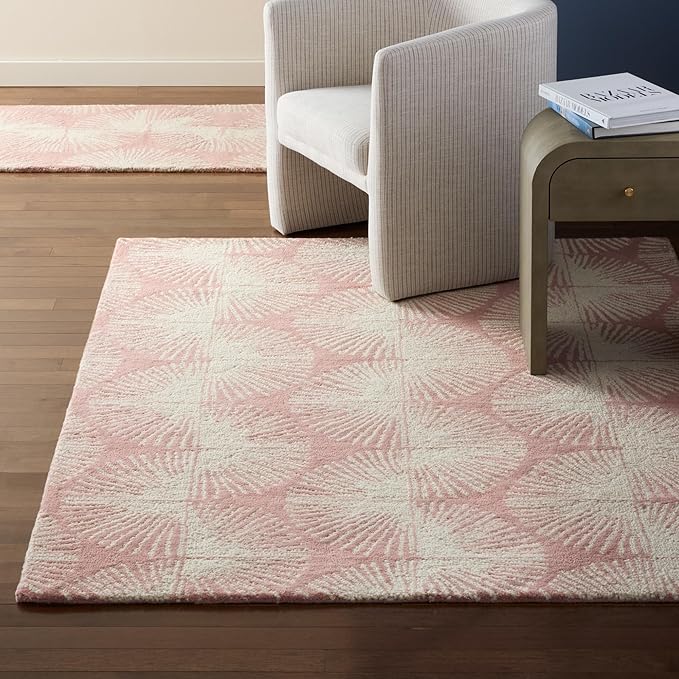 Nicole Miller New York Kendall Fluted Geo Handcrafted Area Rug, 100% Wool Rug, Rose, 8'x10'