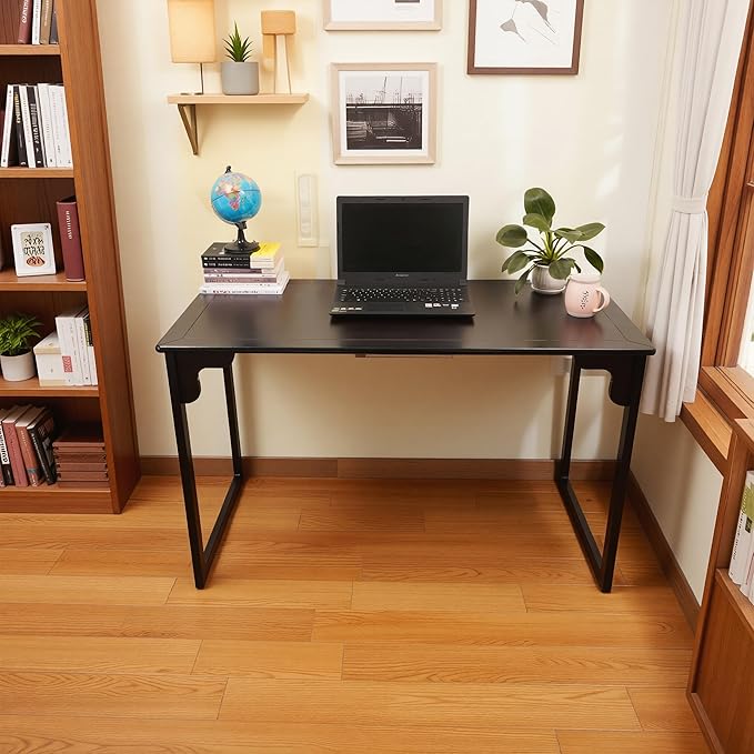 Solid Wood Desk with Drawer, Small Writing Desk for Small Spaces,Gaming Study Home Office Workbench woodenDesks for Work, 47 inch Wooden Computer Desk for Bedroom Black Walnut Color