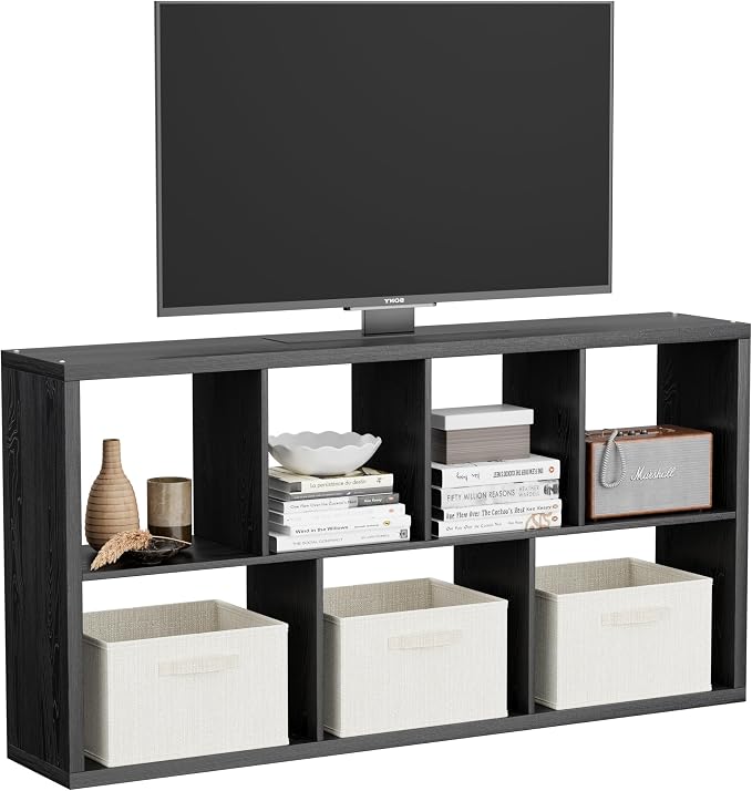 7 Cube Storage Organizer, Cube Shelf with Heavy-Duty Thick Boards, 25.12" L x 9.37" W x 48.74" H, Smooth Easy-Clean Panels, Simple Assembly, for Living Room Bedroom Office, Black