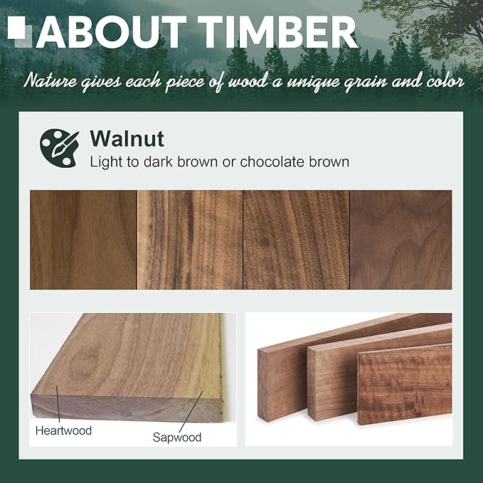 Walnut Wood Floating Shelves,Thicker and Wider Sturdy Wood Shelf for Wall Mount,Great for Bathroom,Bedroom,Kitchen and Living Room Decor,24 x 6 x 1.5 inch, Set of 2 (Walnut, 24")