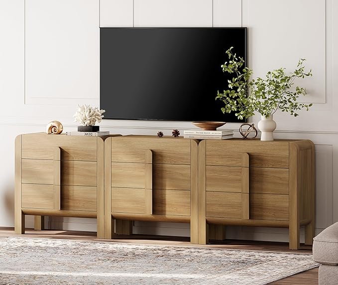 WAMPAT 94.5" W Large Sideboard Buffet Cabinet with Storage, Modern 3 in 1 Buffet Cabinet with 9 Drawers, Wood Credenzas Console Coffee Bar Cabinet for Kitchen, Living Room, Walnut