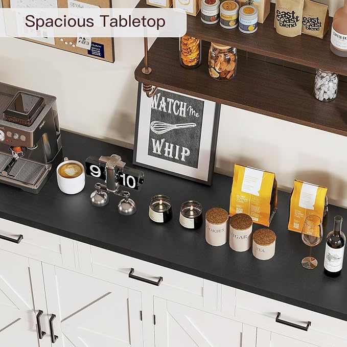 usikey 55”W Buffet Cabinet with 3 Large Drawers & 2 Adjustable Shelves, Modern Farmhouse Sideboard Buffet Cabinet with Storage, Credenza, Coffee Bar, White