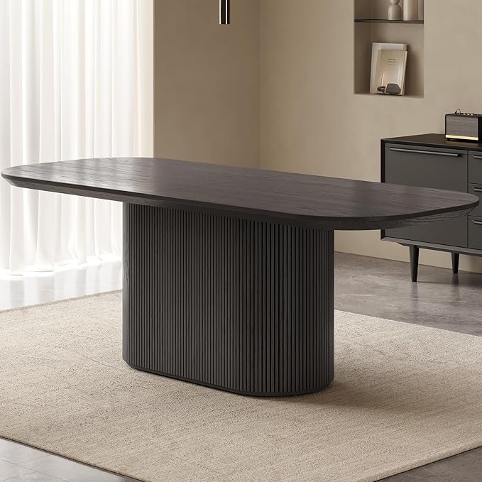 Guyii 86.61" Oval Dining Table, Modern Kitchen Table for 4-8 People, Indoor Rectangular Dining Room Table for Kitchen, Bar, Living Room, Home, Black, Table Only