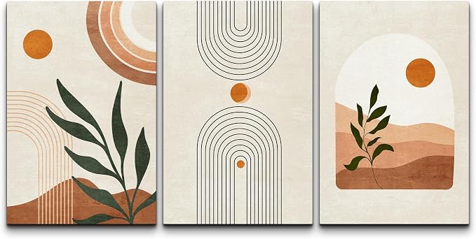 wall26 Canvas Print Wall Art Set Boho Mid-Century Geometric Desert Plant Sun Nature Abstract Illustrations Modern Art Bohemian Decorative for Living Room, Bedroom, Office - 24"x36" x 3