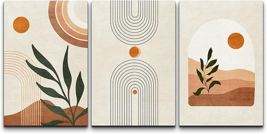 wall26 Canvas Print Wall Art Set Boho Mid-Century Geometric Desert Plant Sun Nature Abstract Illustrations Modern Art Bohemian Decorative for Living Room, Bedroom, Office - 24"x36" x 3