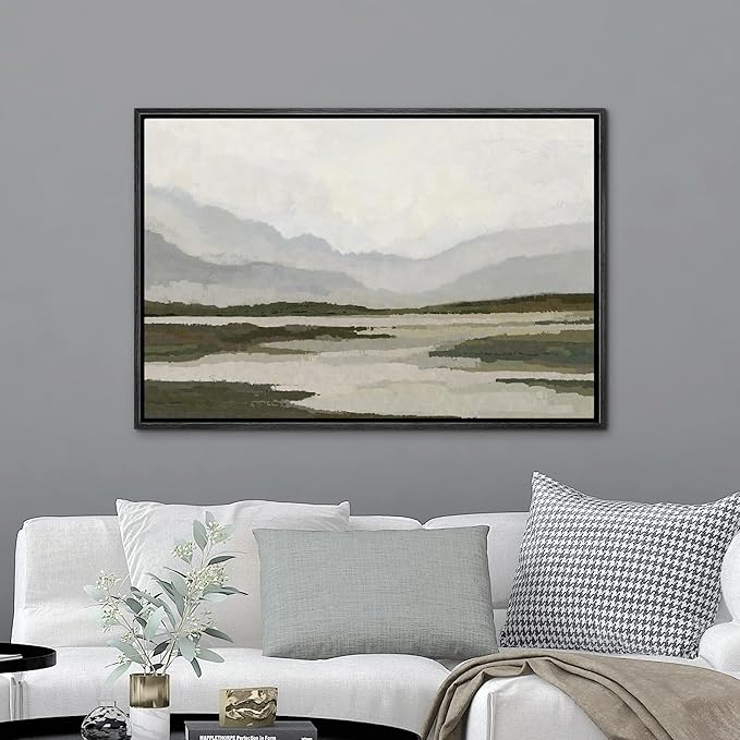 MUDECOR Framed Canvas Print Wall Art Mountain Range Storm Cloud Lake Landscape Vintage Classic Illustrations Fine Art Decorative Zen Multicolor Country/Farmhouse Retro for Bedroom - 24"x36" Black