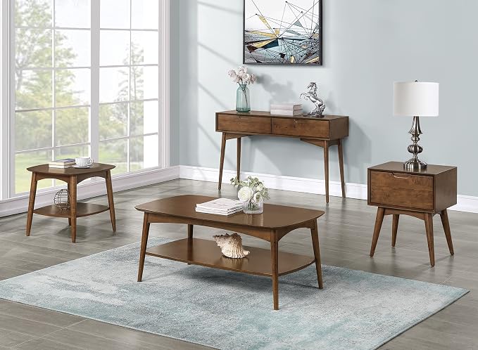 OSP Home Furnishings Copenhagen Mid-Century Modern Accent Table, Large Storage Drawer, Tapered Legs, Walnut Finish