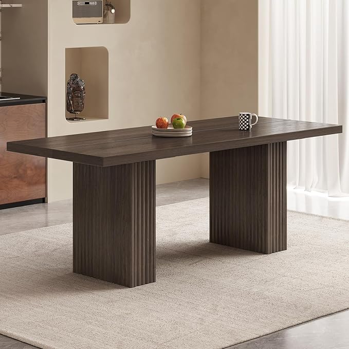 67" Rectangular Dining Table for 4-8 People, Modern Farmhouse Kitchen Table with Fluted Legs, Large Wood Grain Texture Dinner Tables, Sturdy Heavy Duty Tables for Home Office