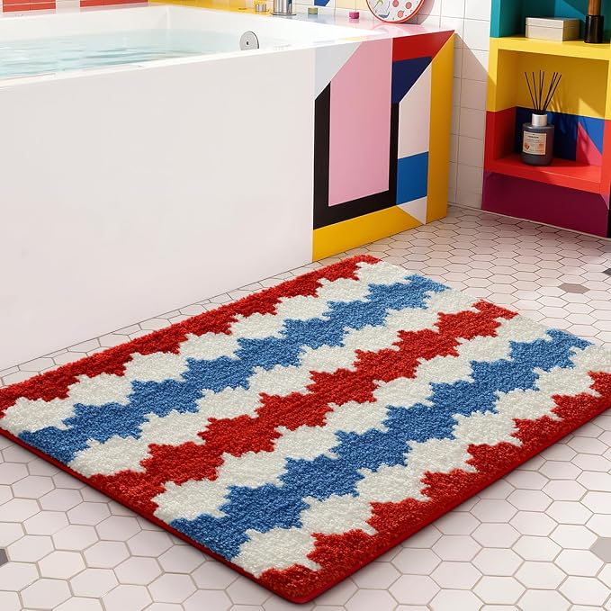 LUMI Bathroom Rugs with Wave, Soft Absorbent Bath Mat for Modern Home Decor, Non-Slip Quick-Dry Bath Rug, Machine Washable Floor Mat for Shower and Tub, Entryway, 24"x36", Azure Wave