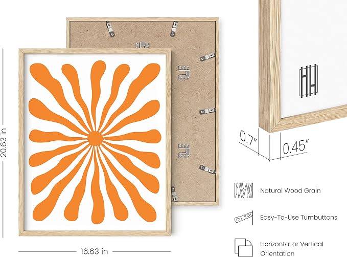 HAUS AND HUES Abstract Orange Wall Art - Sun print with bold, bright abstract wall decor to energize your space and elevate any room (Beige Frame, 16x20)