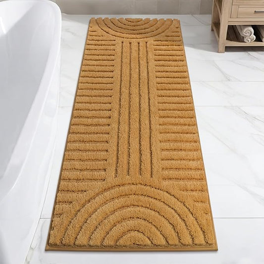 SHACOS Super Soft Bathroom Runner Rugs 24"x60" Non Slip Boho Bathroom Mats Microfiber Absorbent Carpet for Bath Room Machine Washable Shaggy Bath Rugs for Shower Bathtub Home Decor, Mustard 2'x5'