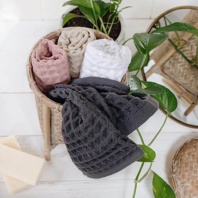 sea me at home Waffle Washcloths Set, 100% Turkish Cotton (White)