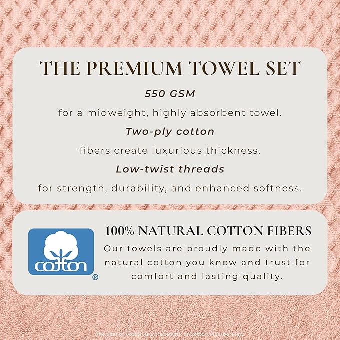 Great Bay Home Bath Towels - 100% Cotton 6 Piece Towel Set - Diamond Waffle Weave - Absorbent, Durable, Quick-Dry Towels for Bathroom (Pink)