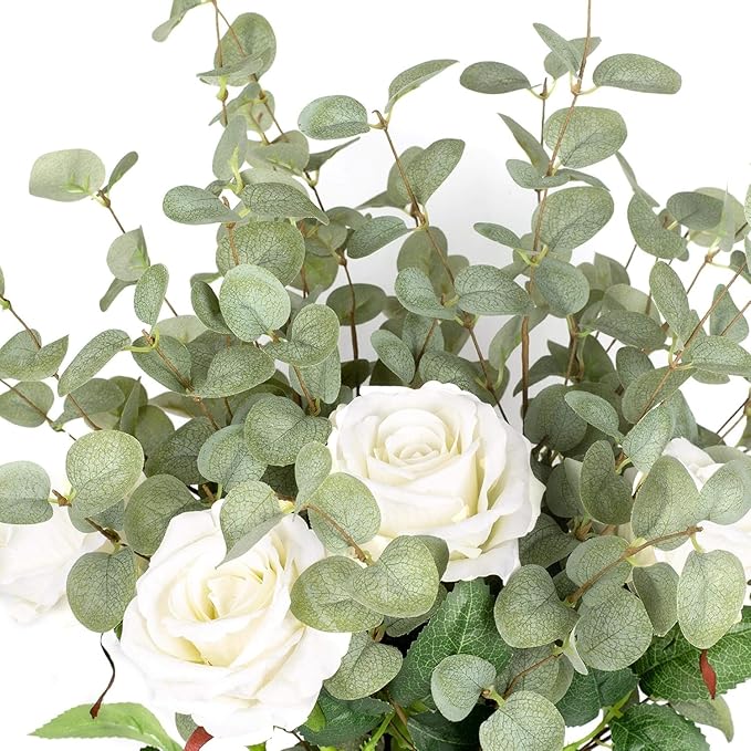 12 Pcs 27" Eucalyptus Stems Greenery Stems Eucalyptus Leaf Spray in Green Silk Plastic Plants Floral Artificial Plants for Home Party Wedding Decoration