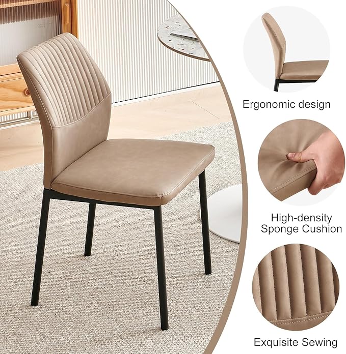 Dining Table Set for 4, Modern Wood Irregular Rectangle Dining Table,Leather Dining Chairs 4,Table and Chairs Set of 4 for Kitchen Dining Room, Beige