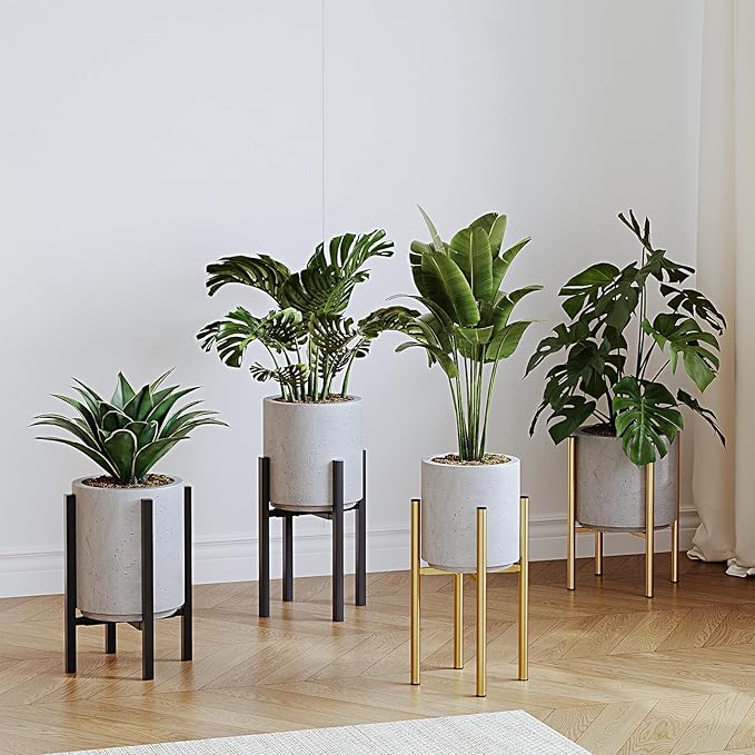 Adjustable Metal Plant Stand Indoor, Fits 8-14 Inch Pots, Mid Century Modern Gold Planter Holder,2 Heights, Heavy Duty 160 lb, Indoor Outdoor Corner Floor Pot Stand, Golden 2 Pack