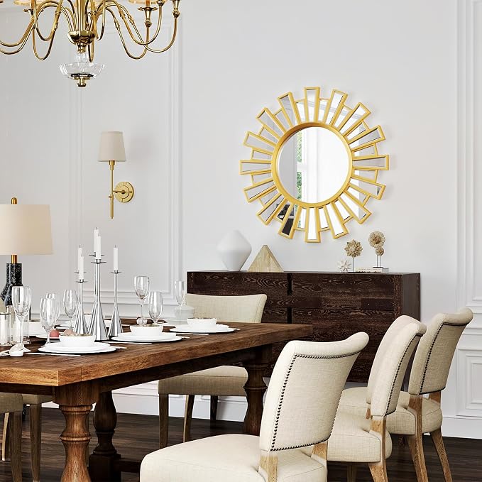 24"x24" Round Wall Decor Mirror, Gold Sunburst Mirror, Wall Art with Metal Frame for Entryway, Bathroom, Vanity, Living Room