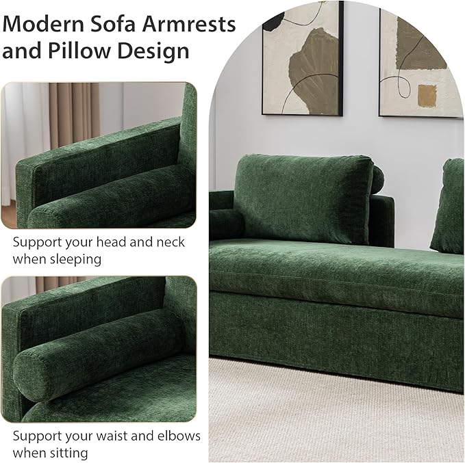 Chifee & Vingol 82.68" Oversized Chaise Lounge Indoor Modern Upholstered 2-Seater Daybed Sofa Bench with Pillows & Armrests Lounge Sleeper Sofa for Living Room Bedroom Office,Green