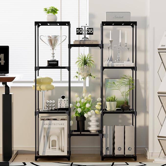 Plant Stand Indoor Outdoor Plant Shelf Stand, 4 Tiers 10 Pots Large Potted Metal Flower Plant Rack for Multiple Plants, Hanging Tall Planter Holder for Patio Balcony Living Room Corner Porch Garden Boho Decor Black