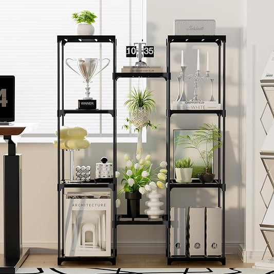 Plant Stand Indoor Outdoor Plant Shelf Stand, 4 Tiers 10 Pots Large Potted Metal Flower Plant Rack for Multiple Plants, Hanging Tall Planter Holder for Patio Balcony Living Room Corner Porch Garden Boho Decor Black