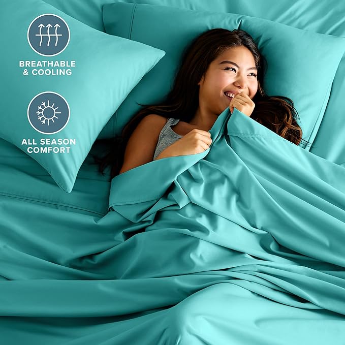 Bare Home Twin Sheet Set - 1800 Ultra-Soft Microfiber Twin Bed Sheets - Double Brushed - Deep Pockets - Easy Fit - 3 Piece Set - Bedding Sheets & Pillowcases (Twin, Turquoise)
