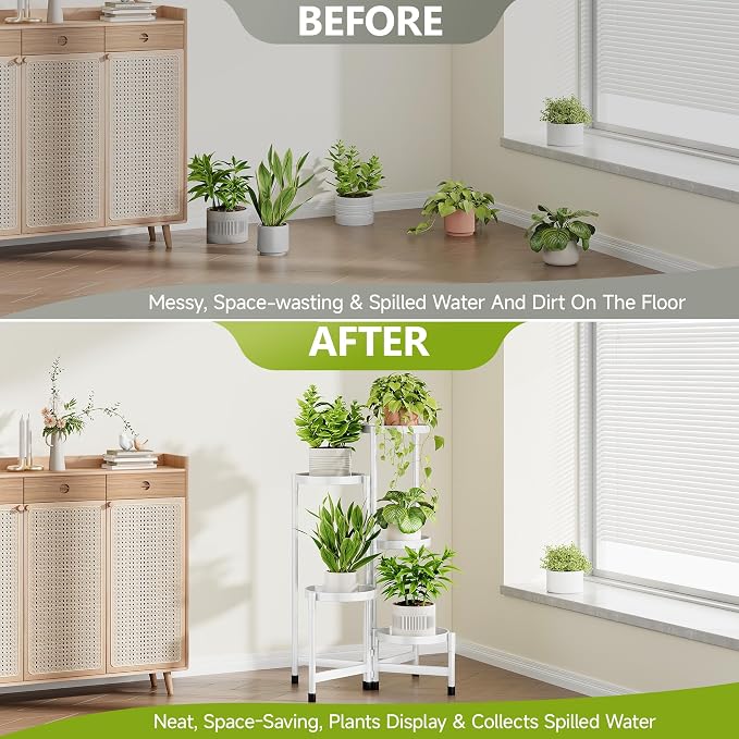 Cawukege 5 Tier Plant Stand Indoor, Tiered Plant Stand Outdoor for Multiple Plants, Corner Plant Shelf for Patio Balcony Porch Garden Living Room House,White