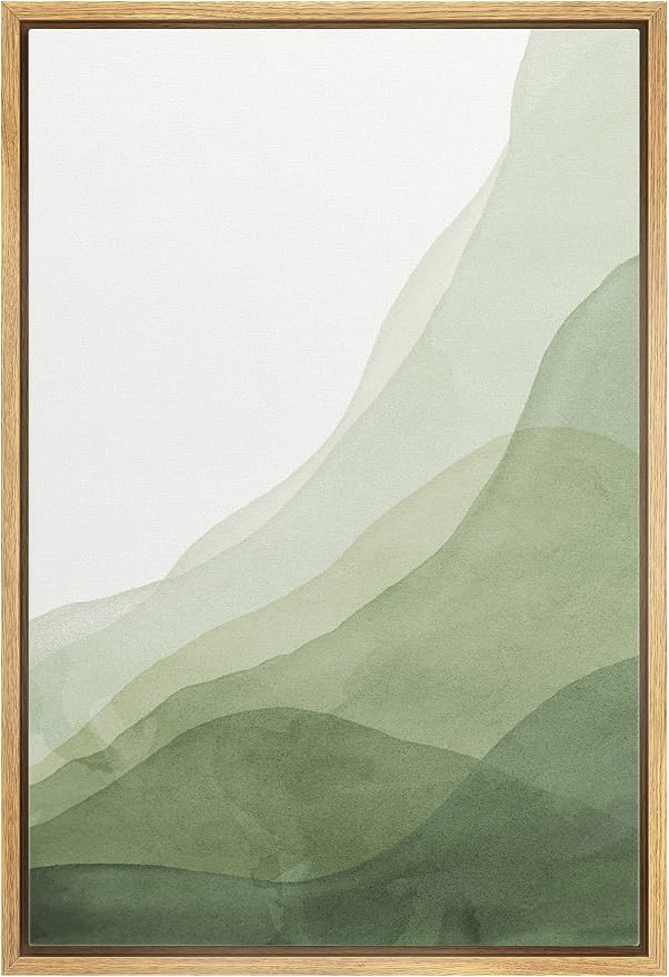 MUDECOR Framed Canvas Print Wall Art Abstract Green Gradient Overlay Geometric Shapes Illustrations Minimalism Contemporary Relax/Calm Cool for Living Room, Bedroom, Office - 24"x36" Natural