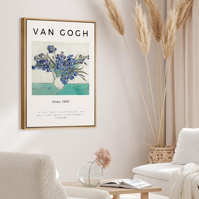 SIGNLEADER Framed Canvas Print Wall Art Van Gogh Irises 1890 Decorative Brushstroke Illustrations Fine Art Colorful Multicolor Warm for Living Room, Bedroom, Office - 24"x36" Natural