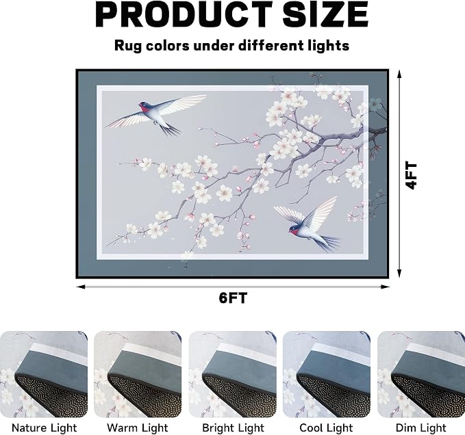Cherry Blossom Area Rug 3D Swallow Sakura Floral Rugs for Entryway Bedroom Living Room Kitchen Home Decor Soft Non Slip Indoor Carpet Washable Low Pile Floor Mat,4'x6'