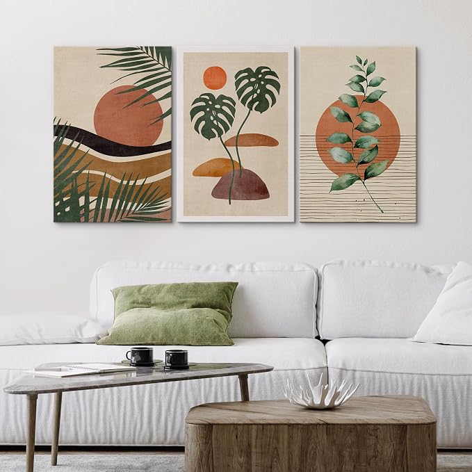 wall26 Canvas Print Wall Art Set Boho Mid-Century Tropical Plant Collage Abstract Shapes Digital Art Modern Art Decorative Minimal Relax/Zen for Living Room, Bedroom, Office - 24"x36" x 3