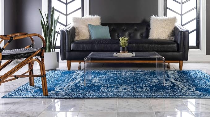 Unique Loom Bromley Collection Area Rug - Wells (2' x 3' 1" Rectangle, Navy Blue/ Ivory)