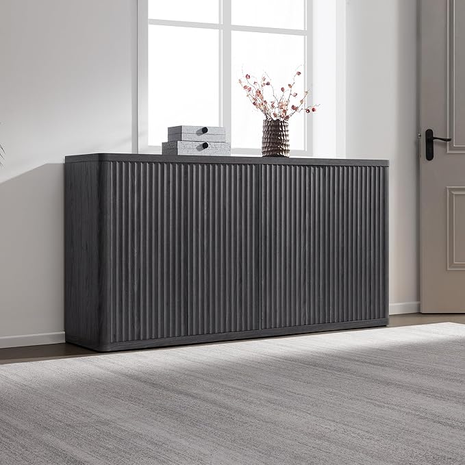 SICOTAS Buffet Cabinet with Storage Accent Sideboard with 8 Doors 132.6" Fluted Credenza Modern Buffet Table Media Console Cabinet Entryway Cabinets for Living Room Kitchen Dining Room Hallway